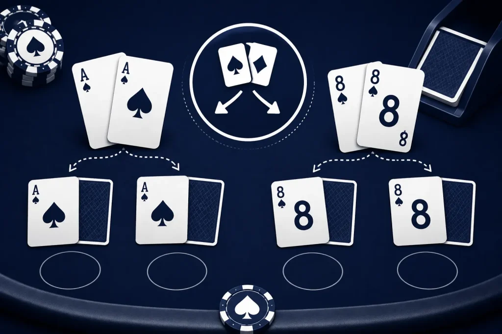 Blackjack card splitting strategy infographic