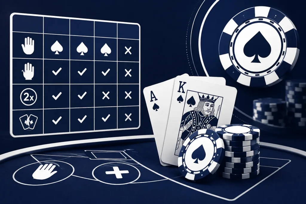 Blackjack strategy chart and casino chips